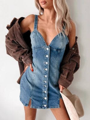 Retro Denim Strap Dress with Summer Cardigan