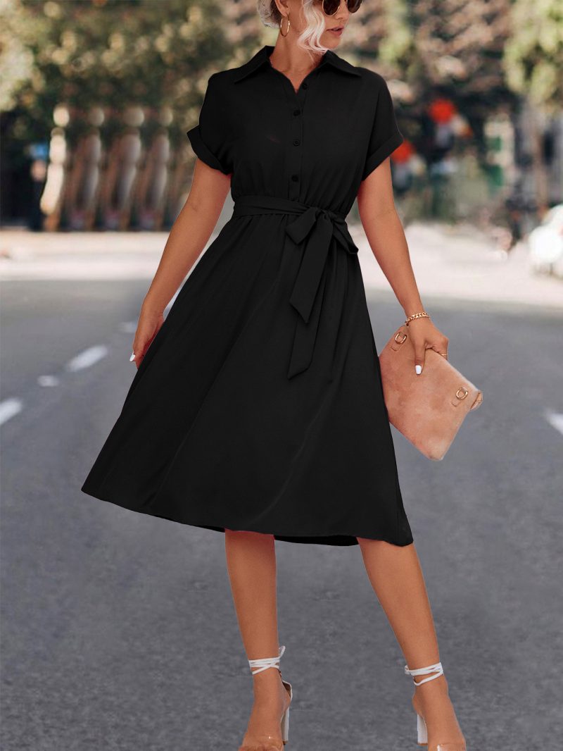 Spring Summer Lace-Up Button Shirt Dress - Image 4