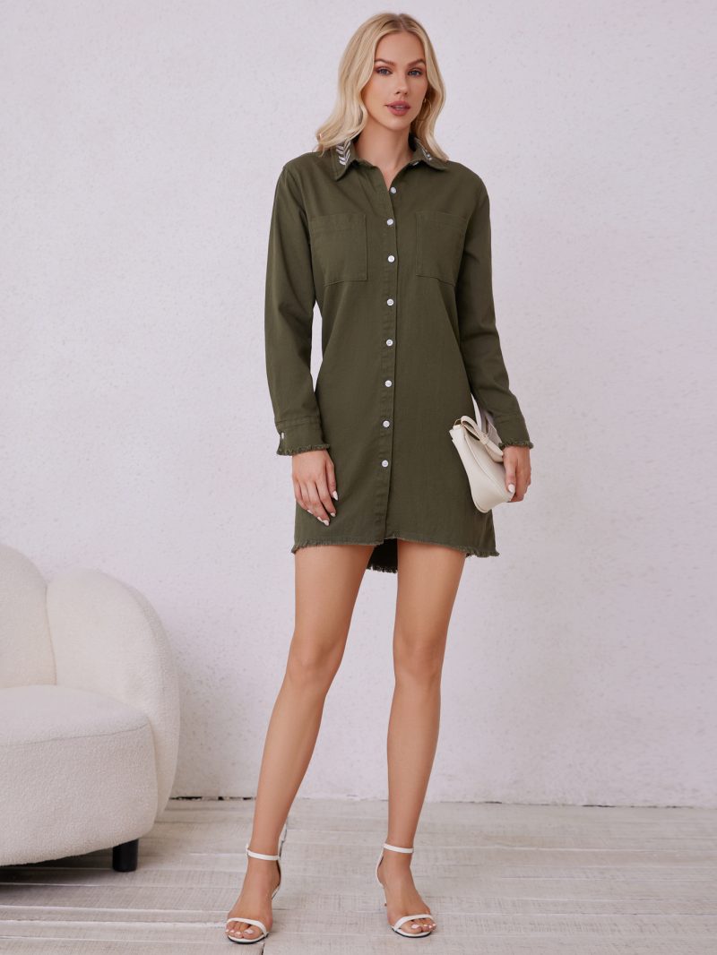 Women’s Casual Collared Cardigan Shirt Dress Autumn - Image 2