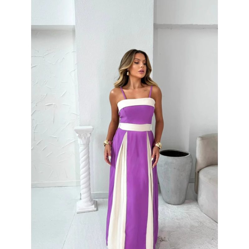 Elegant Color Contrast High Waist Summer Dress