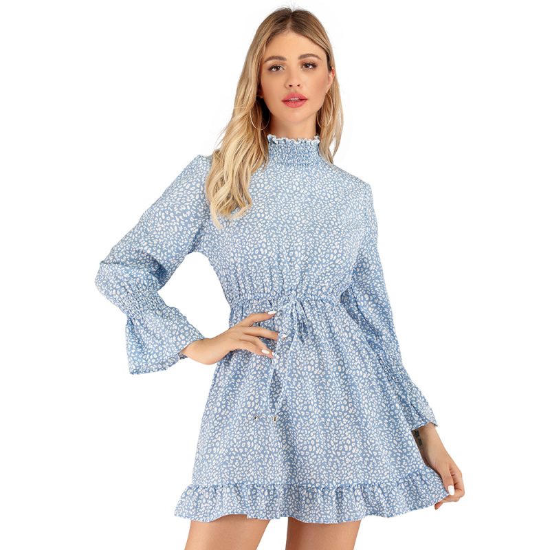 Ruffled Floral Print Lace Up Turtleneck Dress - Image 3