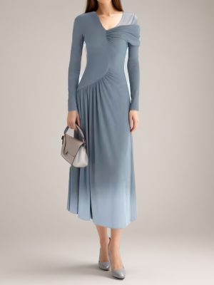 Slimming V-Neck Asymmetric Pleated Maxi Dress
