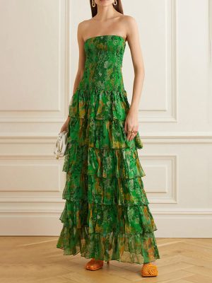 French Chiffon Flounced Tube Top Summer Dress