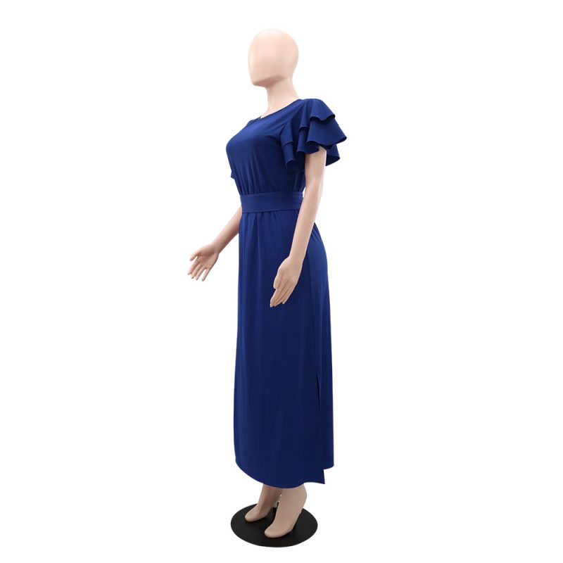 Graceful Solid Color Slim Dress with Slits - Image 3