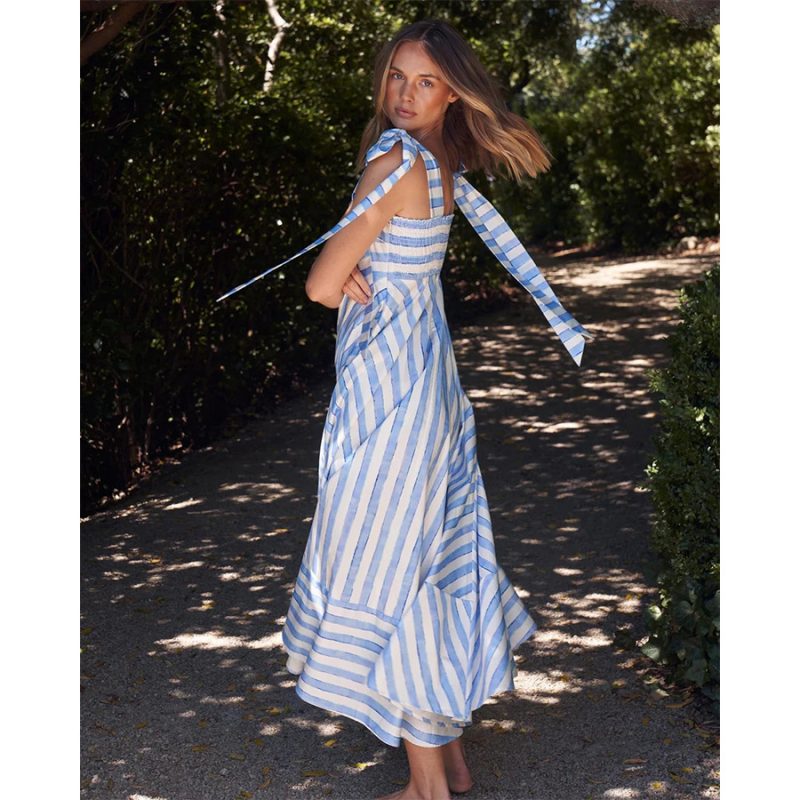 Striped Lace-Up Sweet Swing Dress for Summer - Image 2