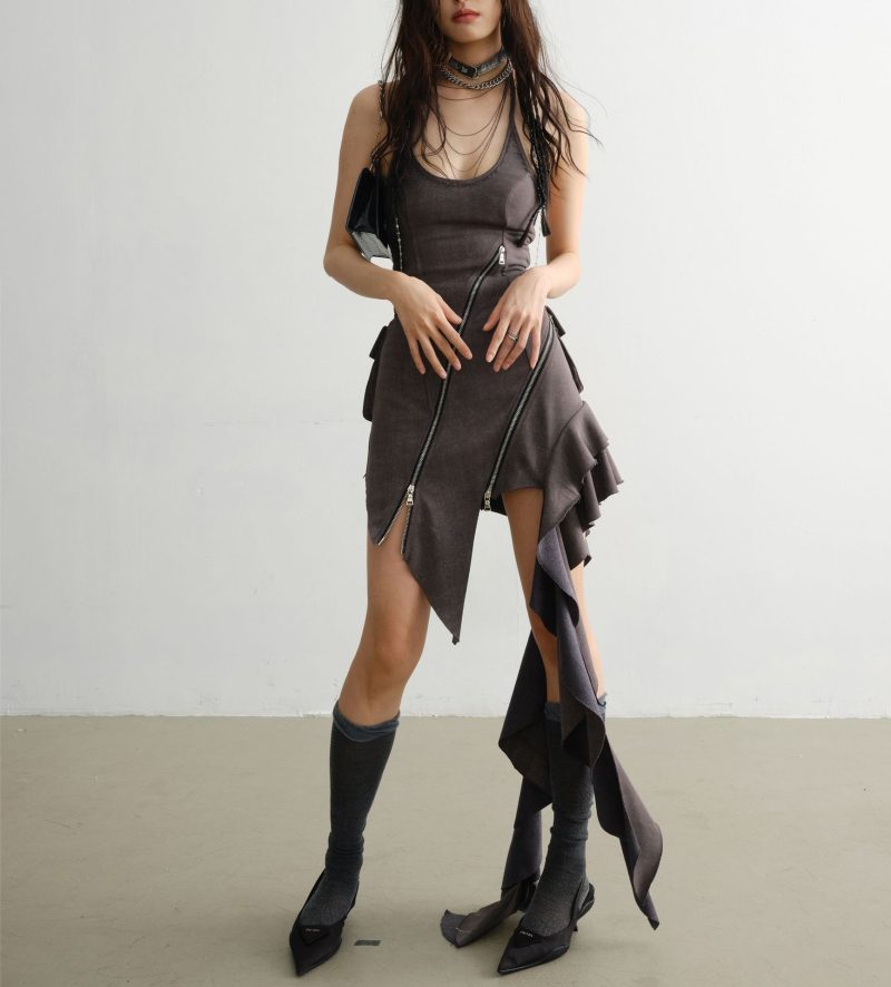 Asymmetric Zipper Vest Dress for Autumn Women - Image 2