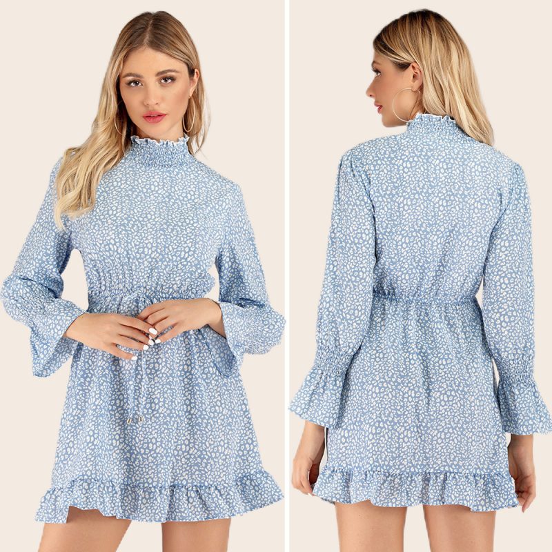 Ruffled Floral Print Lace Up Turtleneck Dress - Image 4