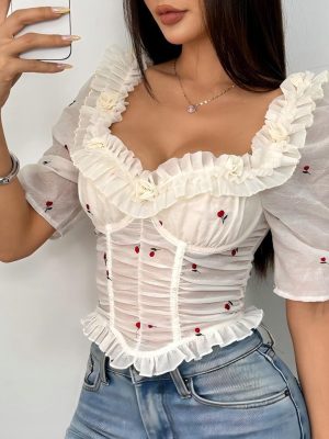 Vacation Style Backless Embroidered Corset Top