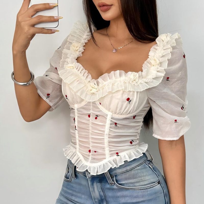 Vacation Style Backless Embroidered Corset Top