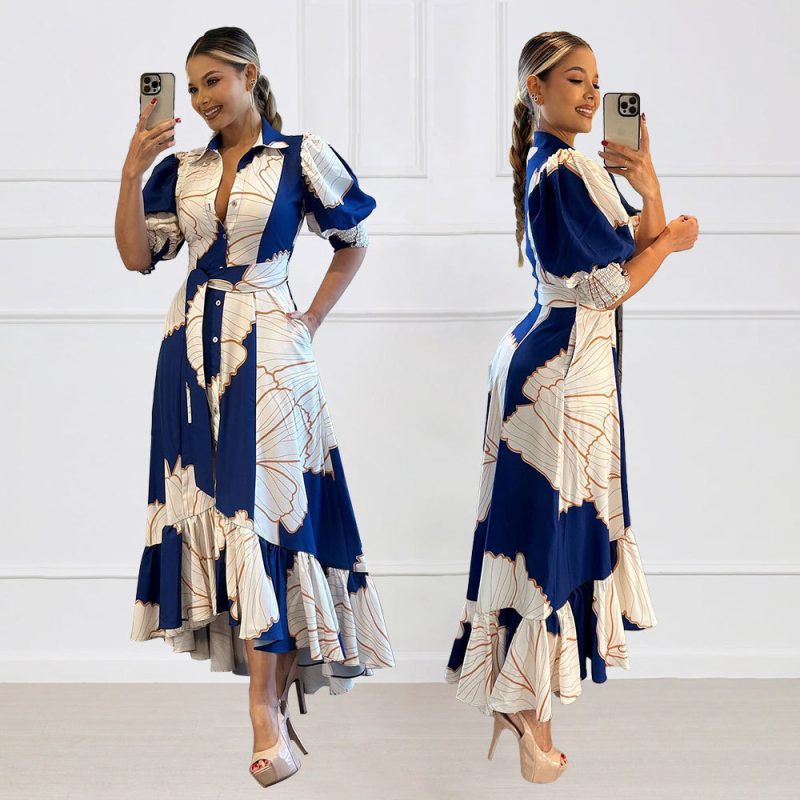 Printed Asymmetric Shirt Cardigan Dress for Women - Image 2