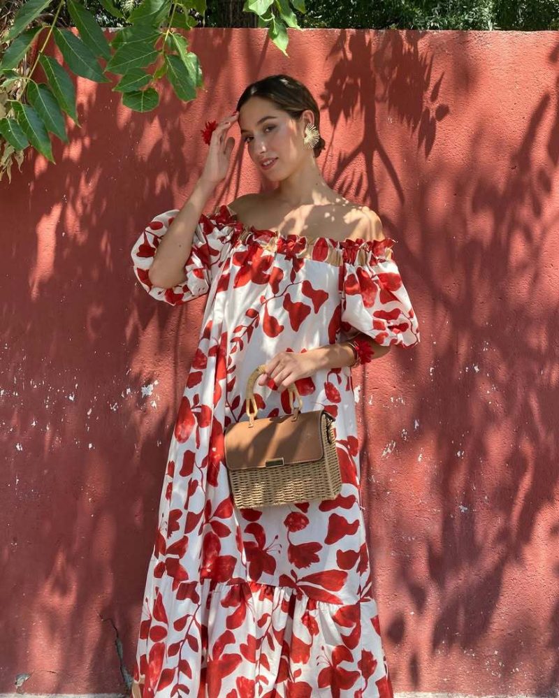 Off-Shoulder Floral Print Puff Sleeve Dress - Image 2