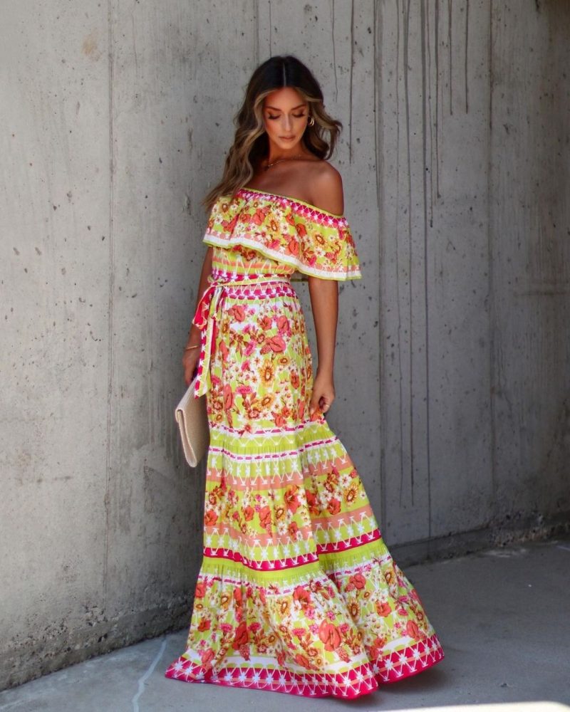 Off Shoulder Printed Long Hem Summer Dress - Image 4