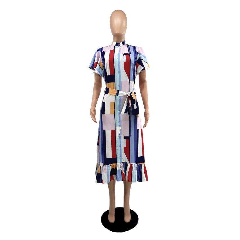 Chic Ruffled Shirt Dress – Half Turtleneck Style - Image 3
