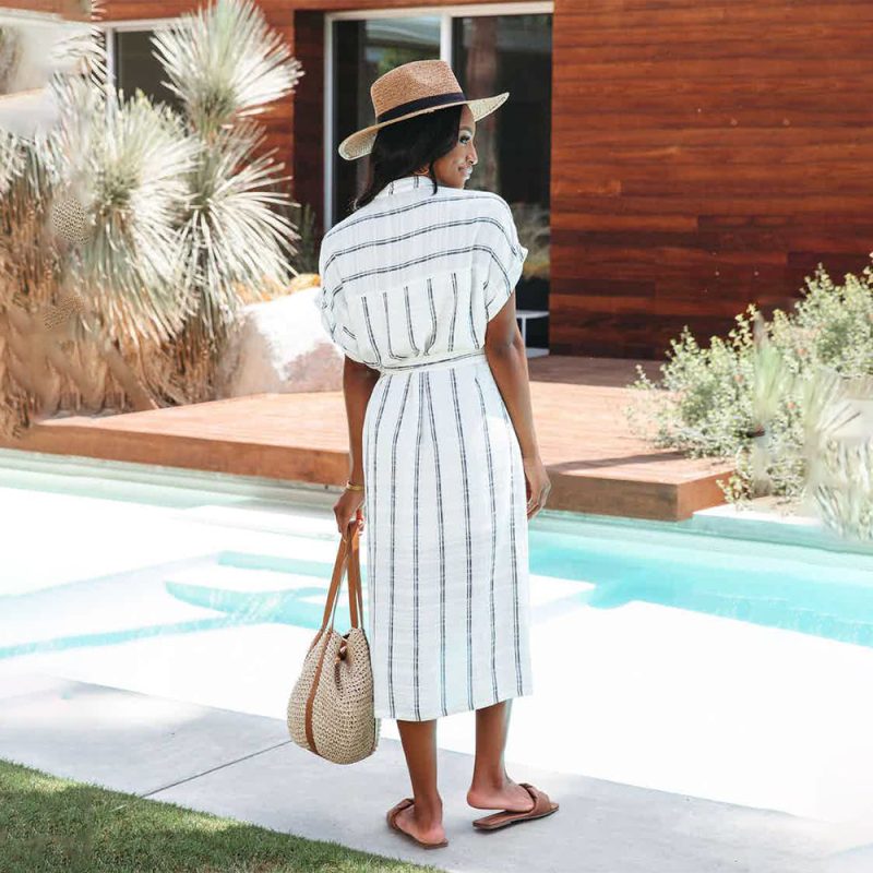 Casual Striped Button Front Summer Shirt Dress - Image 3