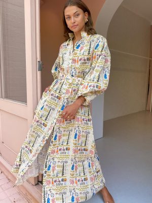 Printed Long Sleeve Loose Vacation Dress