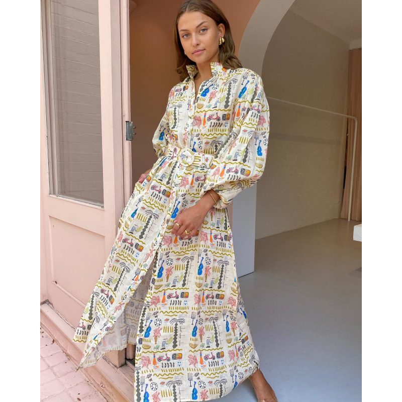 Printed Long Sleeve Loose Vacation Dress