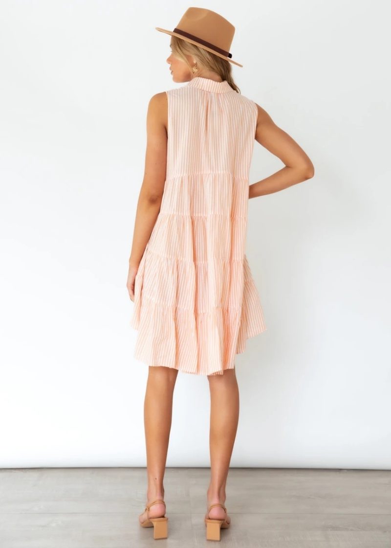 Summer Striped Collared Sleeveless Shirt Dress Women - Image 4