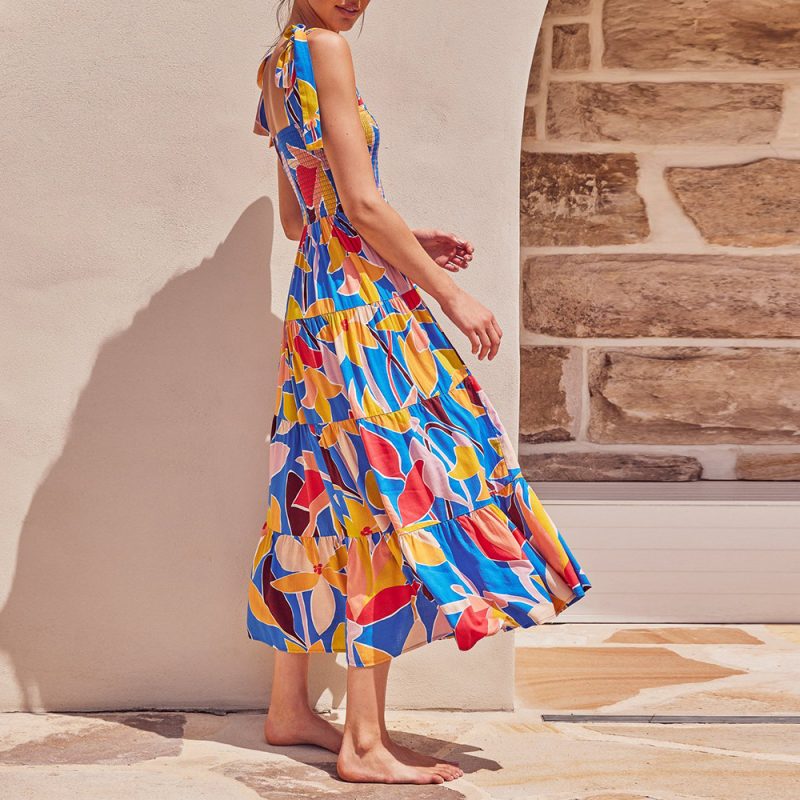 Bohemian Backless Smocked Slim Summer Dress - Image 3