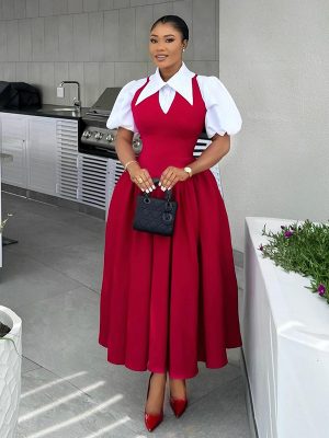 Women’s Autumn Faux Two Piece Dress Elegant