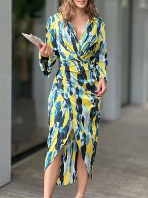 Asymmetric Long Sleeve Office Mid-Length Dress