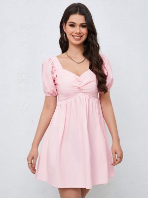 V-Neck Pleated Chest Slim Fit Dress