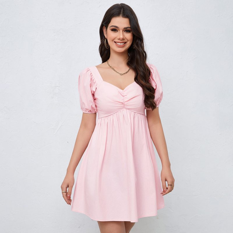 V-Neck Pleated Chest Slim Fit Dress