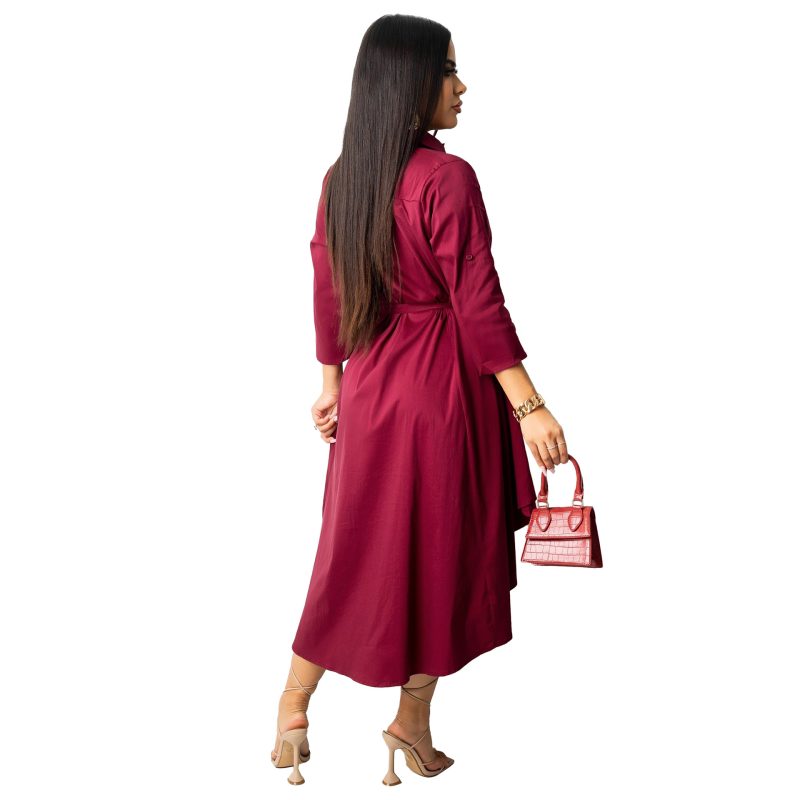 Asymmetric Half Sleeve Long Winter Shirt Dress - Image 3