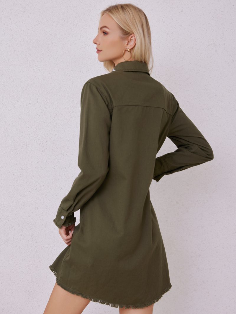 Women’s Casual Collared Cardigan Shirt Dress Autumn - Image 3