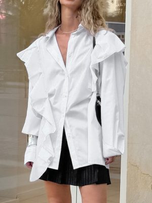 Elegant Ruffled Collar Office Shirt for Women