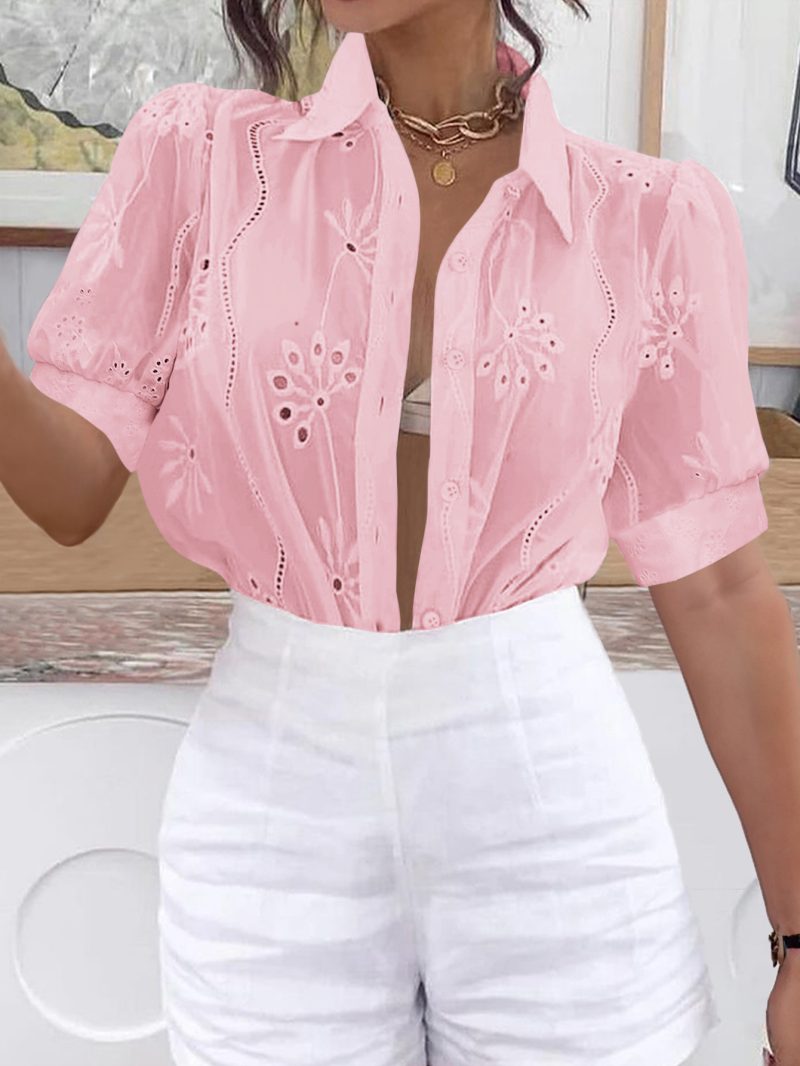 Short-Sleeved Hollow Cutout Sexy Summer Shirt - Image 3