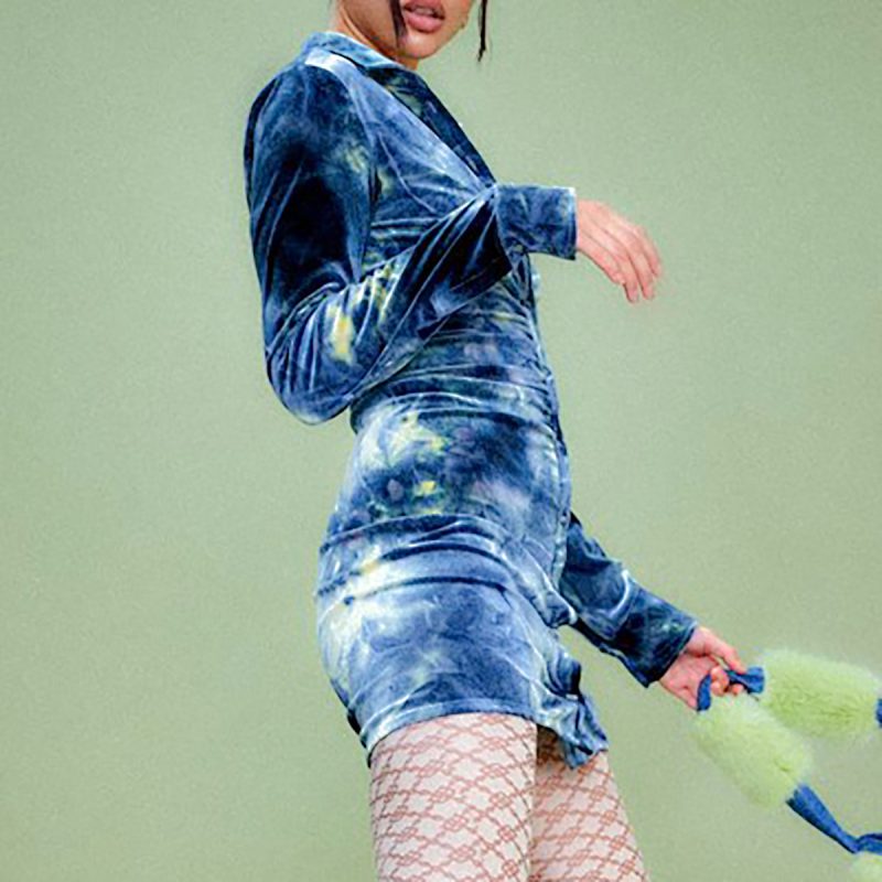 Spring Knit Shirt Dress with Tie-Dye Print - Image 3