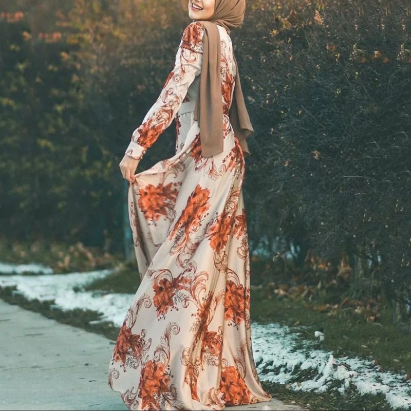 Spring Digital Print Lace-Up Slim Dress for Women - Image 3