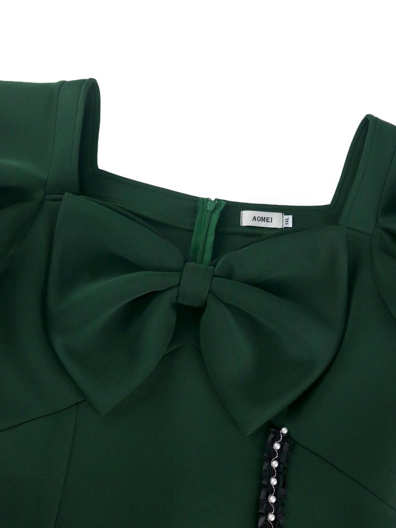 Elegant Beaded Bow Dress Square Collar Party - Image 4