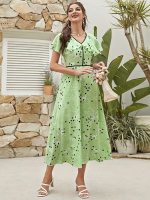 Summer V-Neck High Waist Slim Fit Dress
