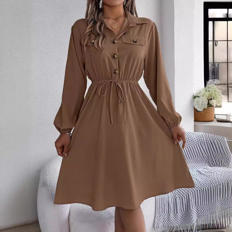 Long Sleeve Waist-Controlled Casual Shirt Dress - Image 3