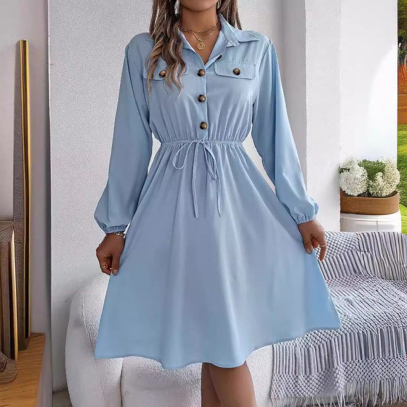 Long Sleeve Waist-Controlled Casual Shirt Dress