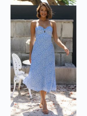 Spring Summer Sweet Strap Digital Print Dress