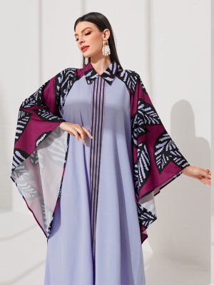 Elegant Autumn Batwing Sleeve Collared Woven Dress