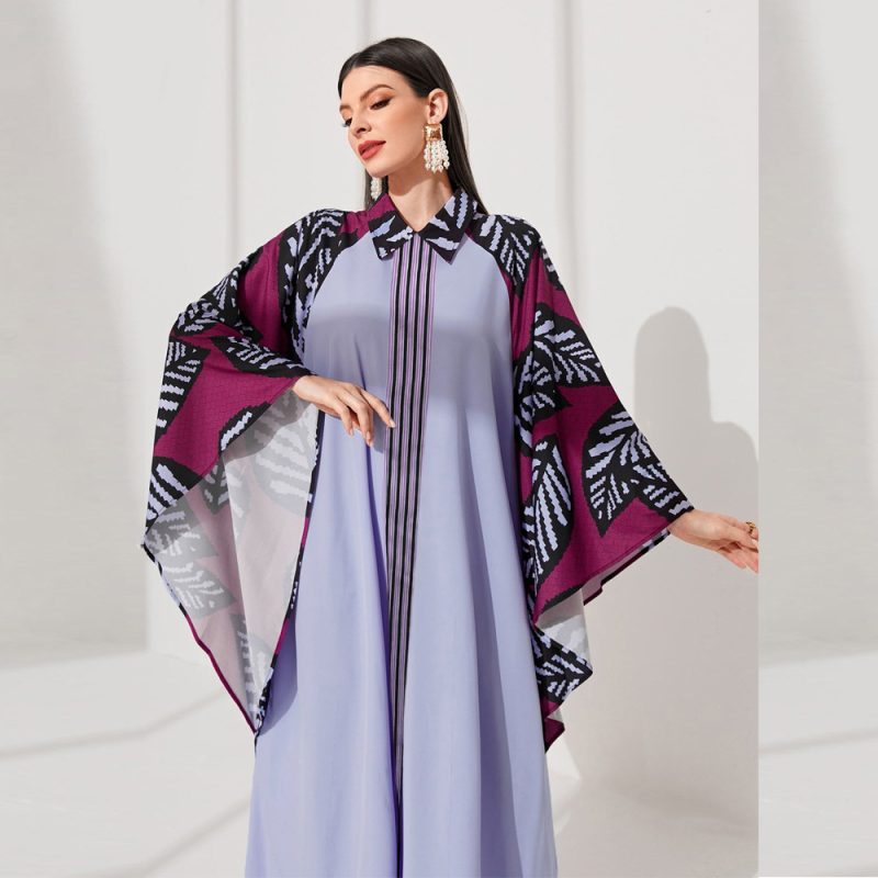Elegant Autumn Batwing Sleeve Collared Woven Dress