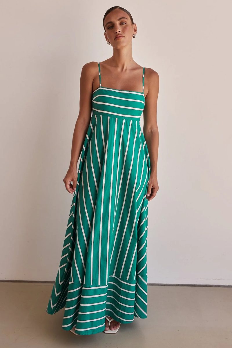 Striped Backless Swing Dress with Spaghetti Straps - Image 3