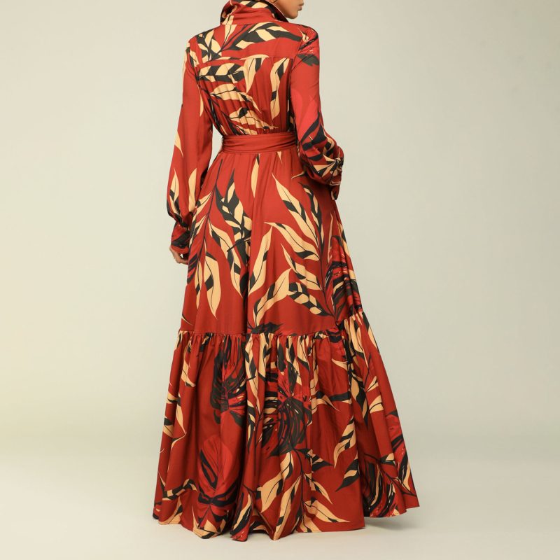 Elegant Autumn Printed Shirt Maxi Dress Women - Image 4