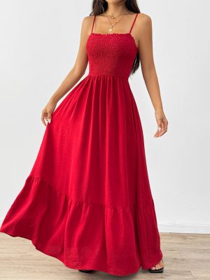 Elegant Smocked Chest Slim Waist Sling Dress