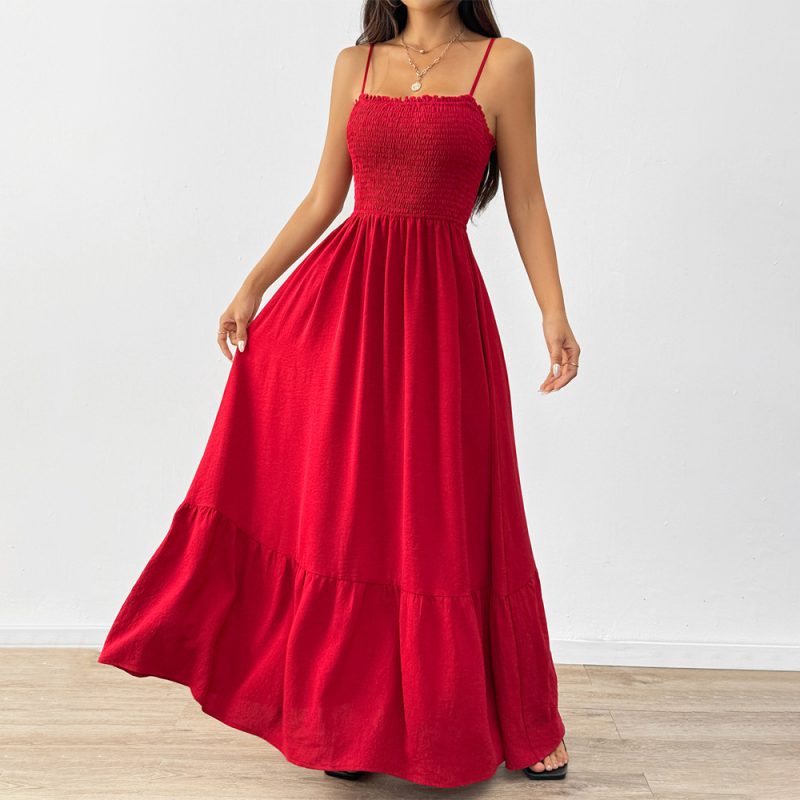 Elegant Smocked Chest Slim Waist Sling Dress