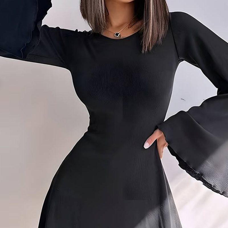 Backless Bell Sleeve Autumn Winter Women Dress - Image 4
