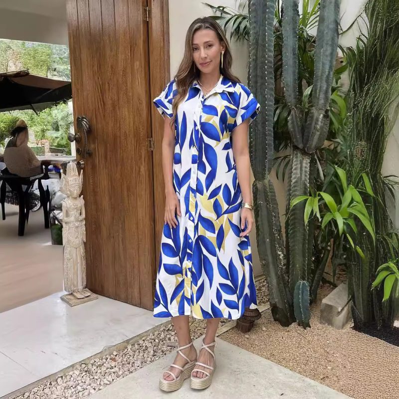 Summer Printed Casual Office Shirt Dress - Image 2
