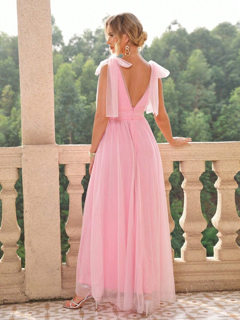 Chic Mesh Lace-Up High Slit Dress - Image 2