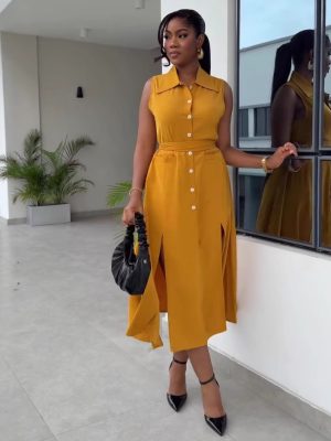Sleeveless Collared Button Dress for Summer Women