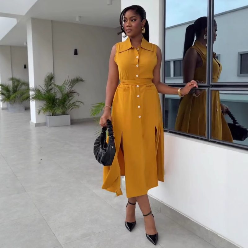 Sleeveless Collared Button Dress for Summer Women