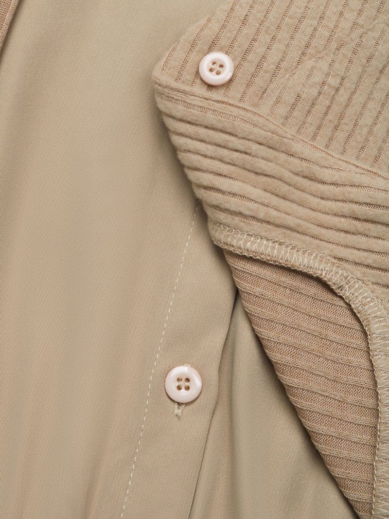 Solid Color Collared Faux Two-Piece Shirt Dress - Image 4