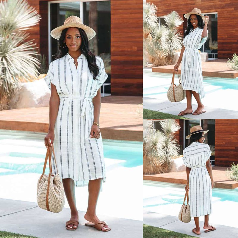 Casual Striped Button Front Summer Shirt Dress - Image 4